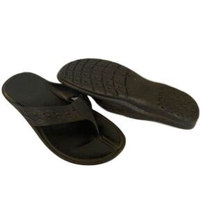 Pali Hawaii Women's Thong Flip Flops, Black Rubber Beach Casual Sandals, Size 11